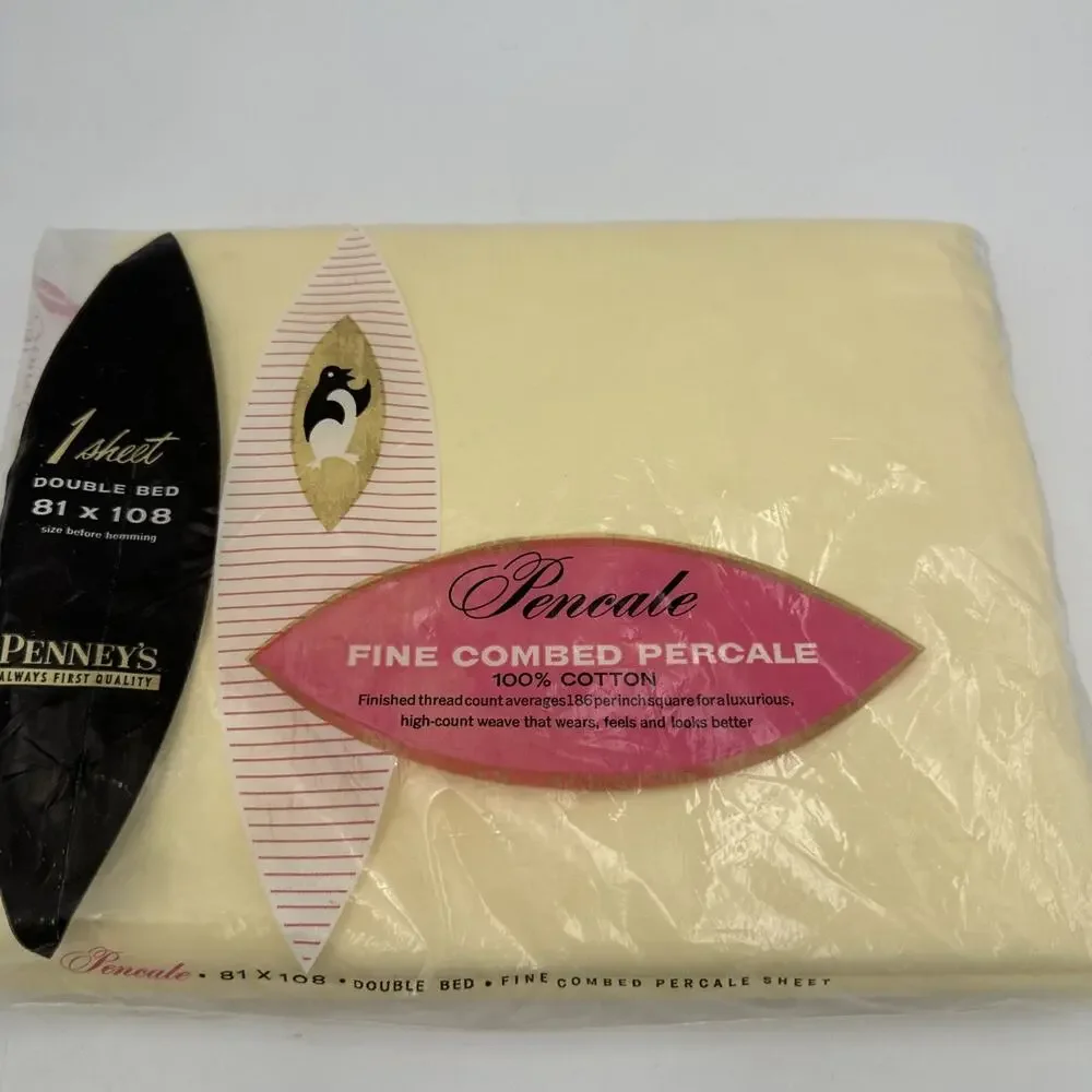 Vintage Penney’s Percale Yellow Double Full Bed Sheet And Pillow Cases Brand New